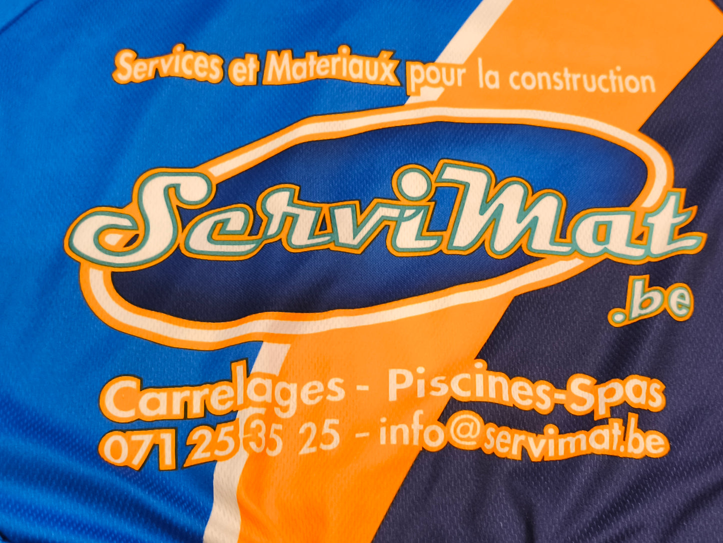 Vintage Team Sport & Sante Cycling Jersey ServiMat Belgium Blue Short Sleeve