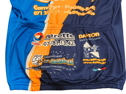 Vintage Team Sport & Sante Cycling Jersey ServiMat Belgium Blue Short Sleeve