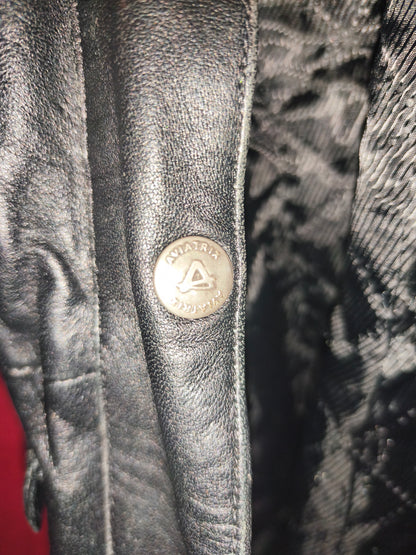 AVIATRIX Genuine Black Leather Belted Utility Jacket Fur Hood | Women's Size XL