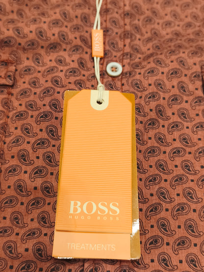 HUGO BOSS Orange Paisley Shirt Men’s M Rust Copper NWT 2001 Archive Vintage Style