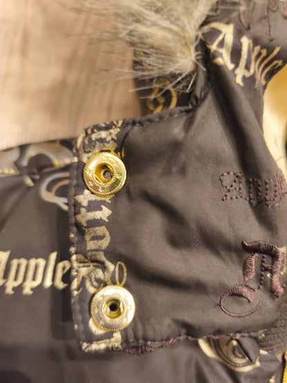 Rare VTG Apple Bottoms Real Down Puffer Vest Black Gold Satin McBling Hooded M