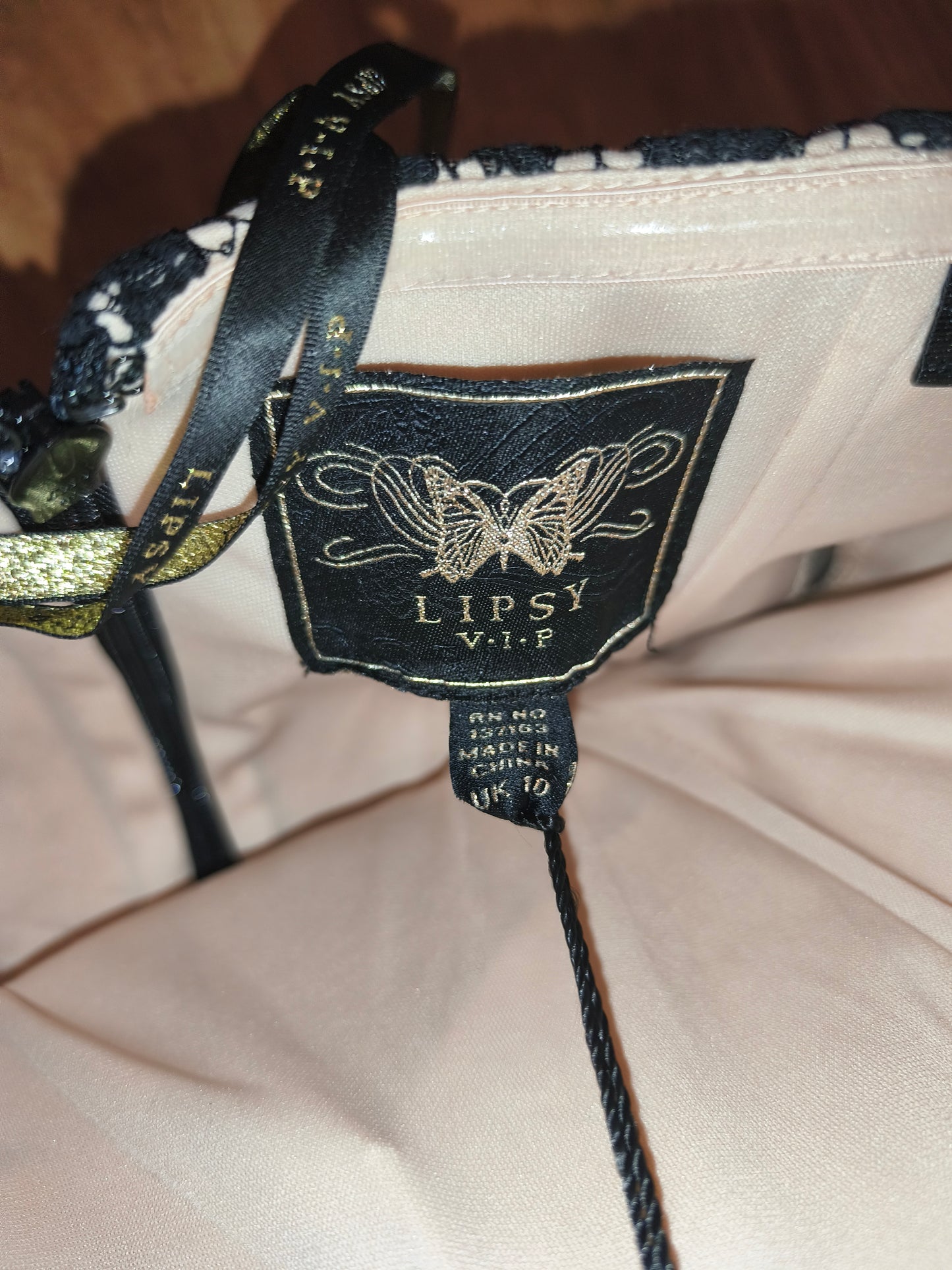 NWT Lipsy London VIP Lace Cocktail Dress – Black & Nude Strapless Bodycon, UK 10 / EU 38