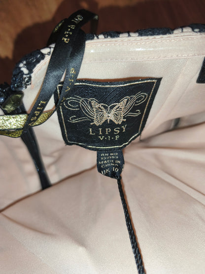 NWT Lipsy London VIP Lace Cocktail Dress – Black & Nude Strapless Bodycon, UK 10 / EU 38