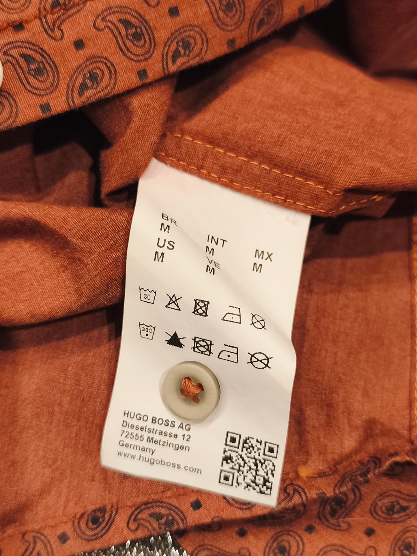 HUGO BOSS Orange Paisley Shirt Men’s M Rust Copper NWT 2001 Archive Vintage Style