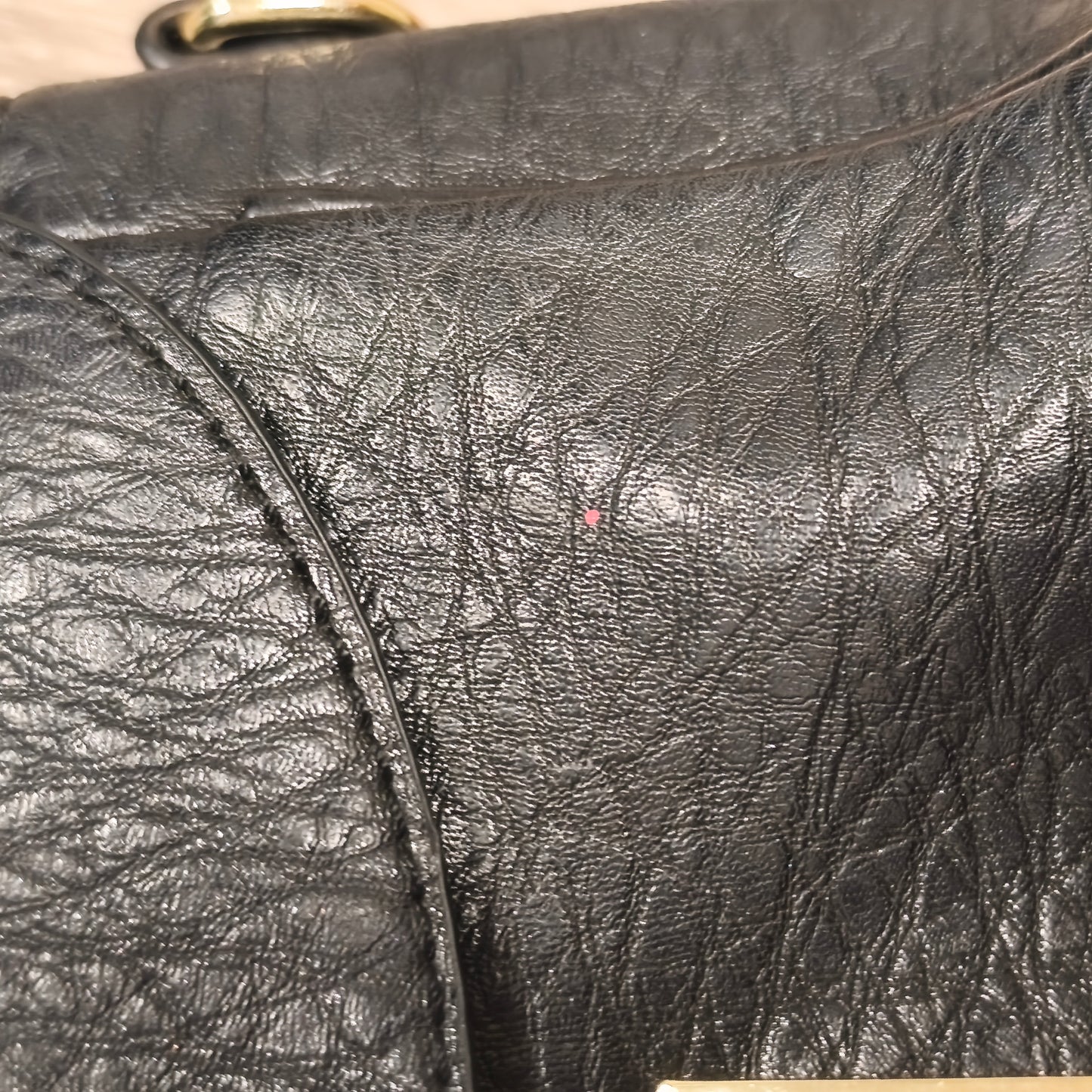 Black Textured Faux Leather Flap Crossbody Shoulder Bag Gold Hardware Lock