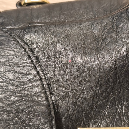 Black Textured Faux Leather Flap Crossbody Shoulder Bag Gold Hardware Lock