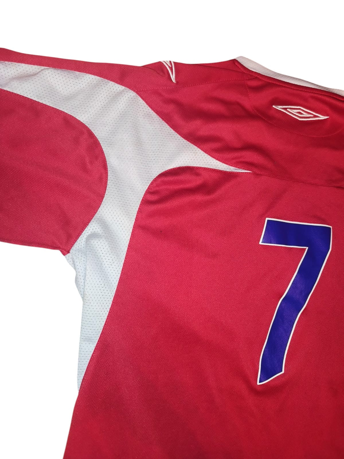 Vintage Umbro Rival Football Jersey Shirt Red White #7 Size M L Rare Soccer