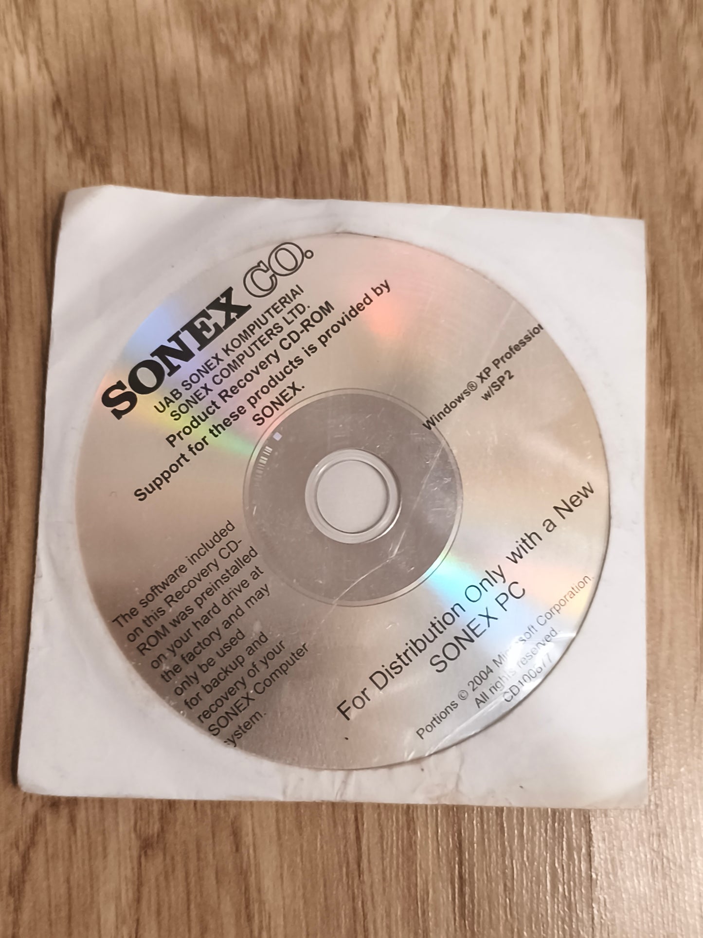 Vintage Sonex Co. Windows XP Professional w/ SP2 Product Recovery CD-ROM (2004)