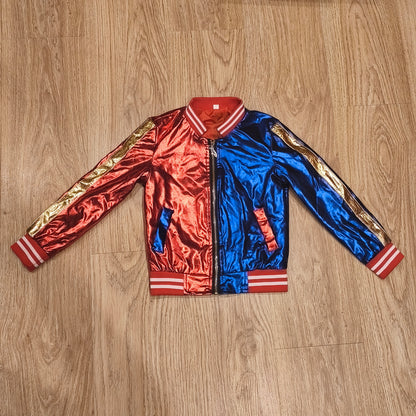 Harley Quinn Costume Jacket Kids Size 120 Red Blue Metallic Property of Joker
