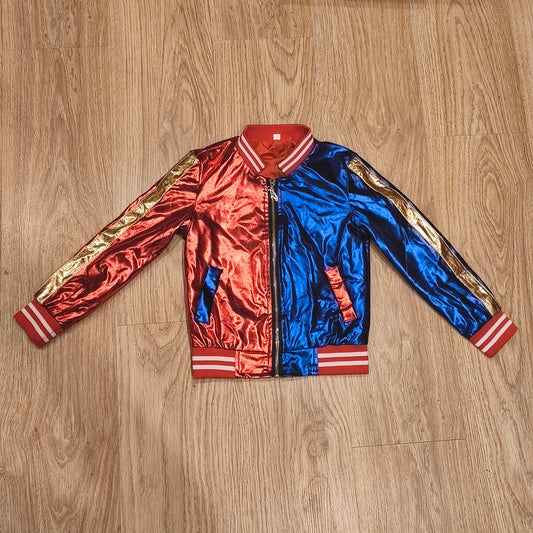 Harley Quinn Costume Jacket Kids Size 120 Red Blue Metallic Property of Joker