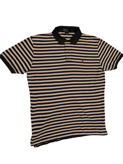 Polo Ralph Lauren Striped Polo Shirt Mens Medium Blue Beige M Classic Fit