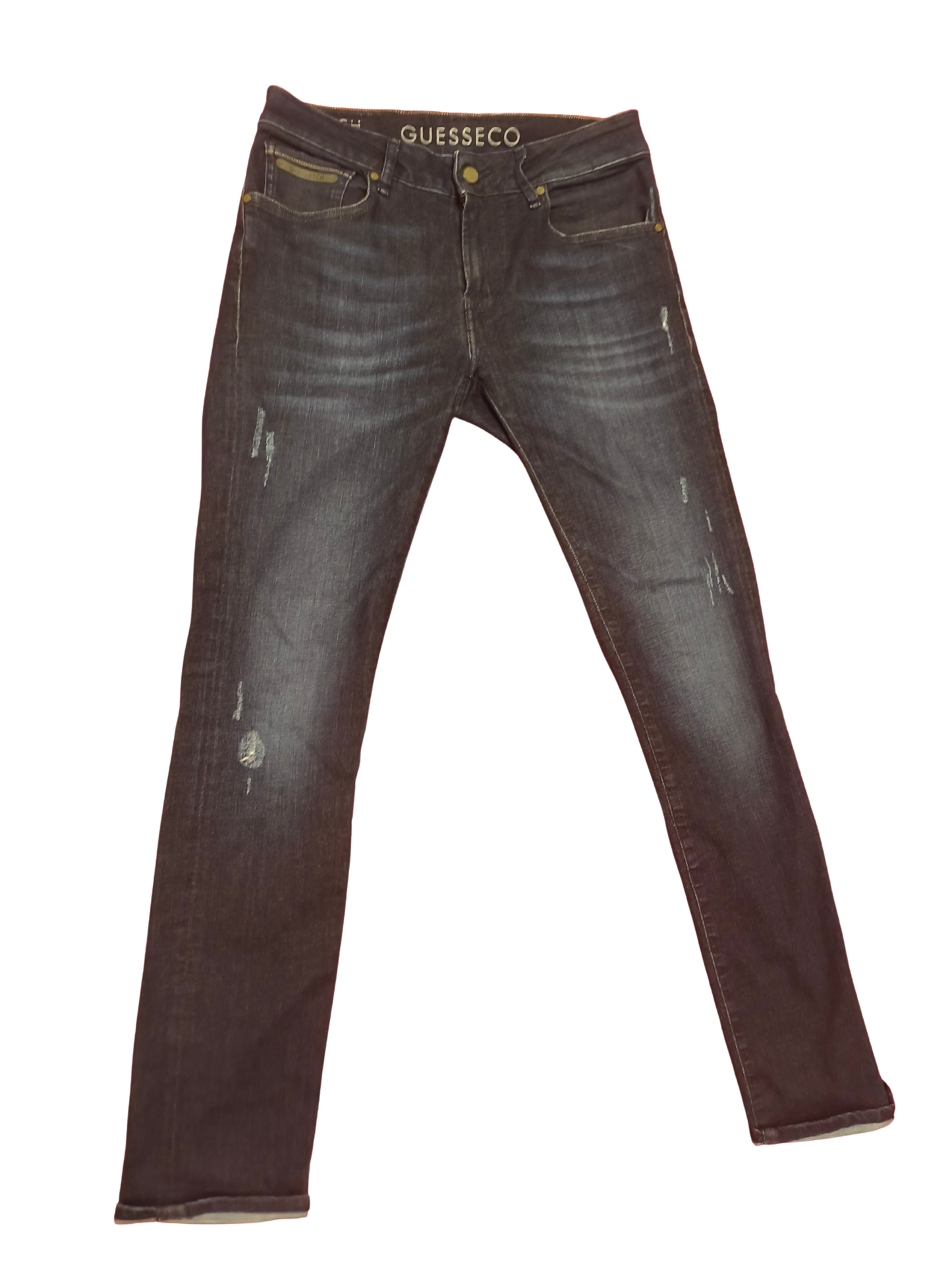 GUESS GUESSECO Distressed Slim Jeans Mens 29 Dark Wash U-Stretch M93AN2