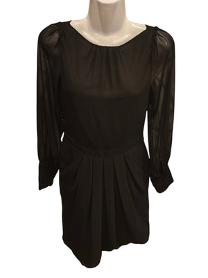 Atmosphere Black Chiffon Cocktail Dress - Sheer Lantern Sleeves Size 8/36 Mini
