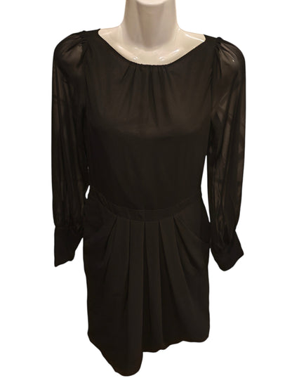 Atmosphere Black Chiffon Cocktail Dress - Sheer Lantern Sleeves Size 8/36 Mini
