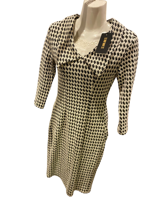 ERWE Houndstooth Sheath Dress Size 34 (US 2/4) Black & White Textured Knit