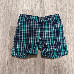 Only Kids Baby Boys Plaid Shorts Size 3/6M Green Navy Blue Elastic Waist