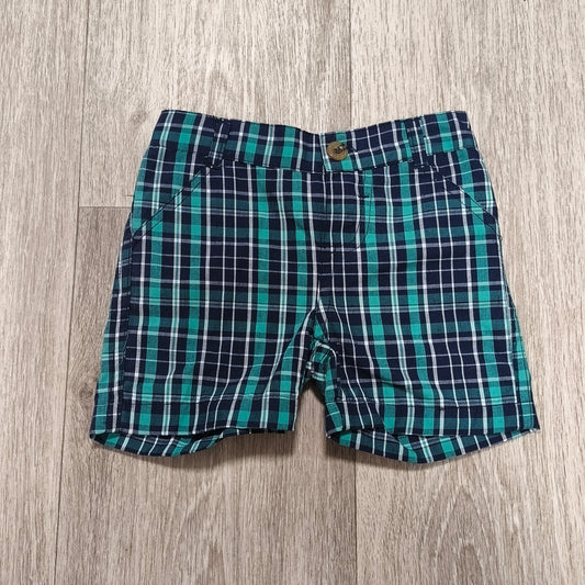 Only Kids Baby Boys Plaid Shorts Size 3/6M Green Navy Blue Elastic Waist