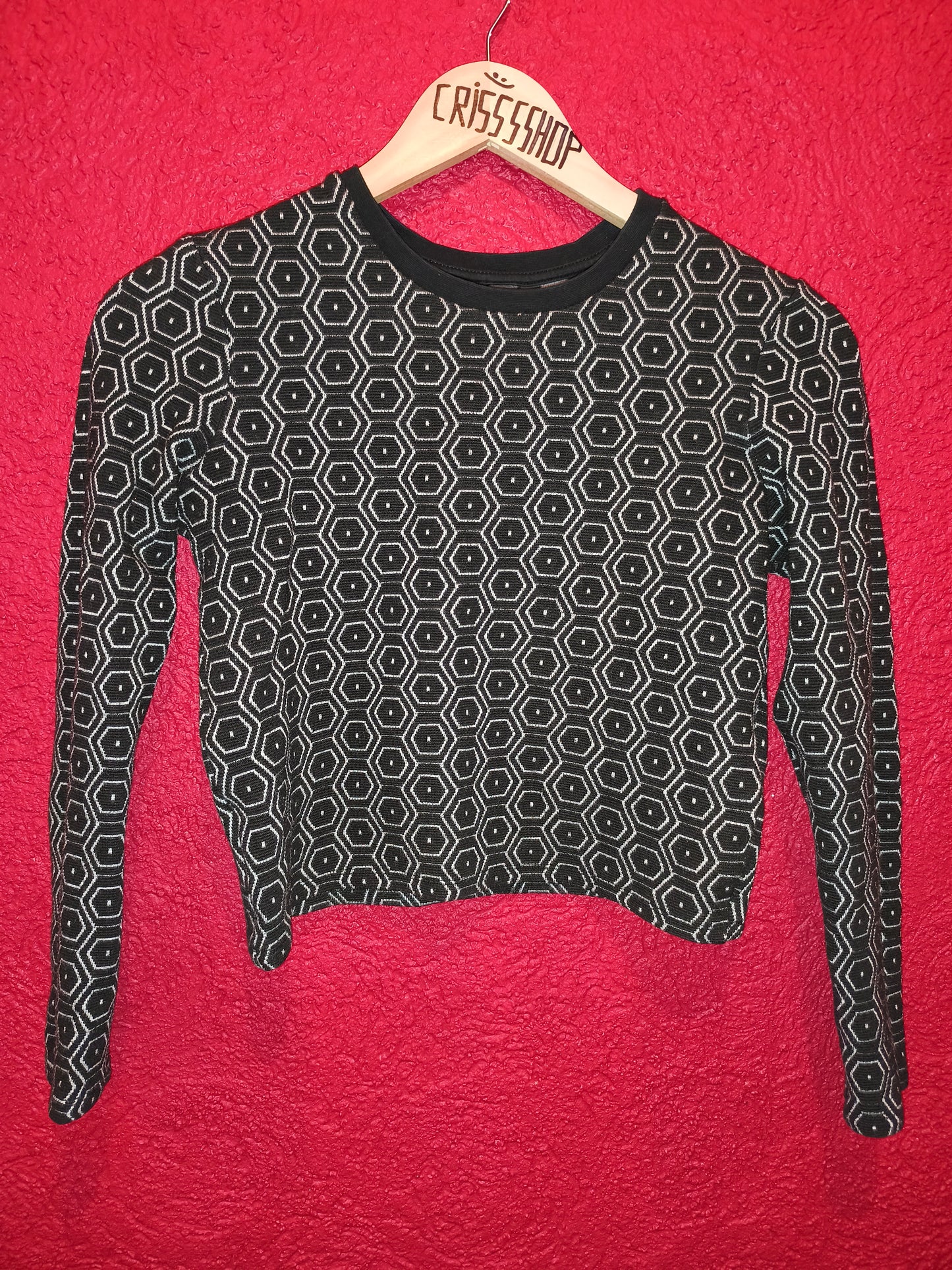 Topshop Geometric Hexagon Long Sleeve Crop Top – Size UK 6 / EUR 34 / US 2