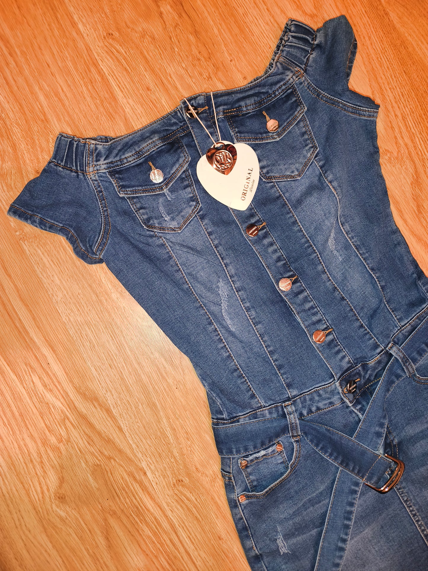 Original Denim Blue Denim Mini Dress – Distressed Detail with Belt, Size M/38