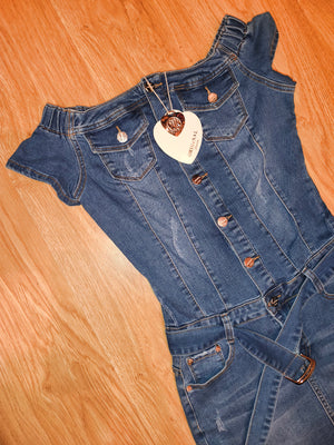Original Denim Blue Denim Mini Dress – Distressed Detail with Belt, Size M/38