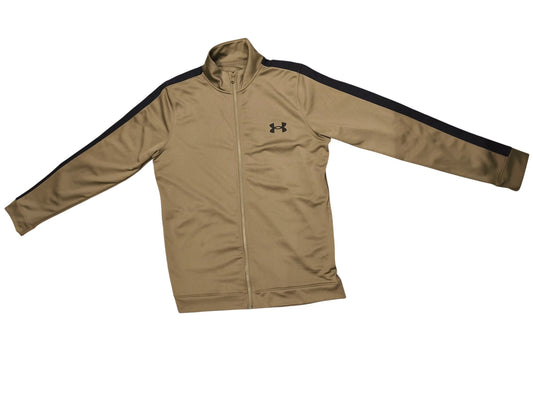 Under Armour Men's Track Jacket Size Medium Tan Brown Black Stripe Full Zip