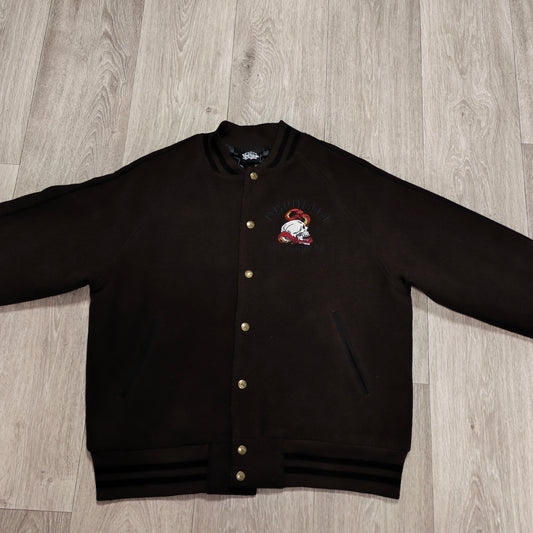 DePalma Los Angeles Varsity Bomber Jacket Mens L Brown Wool Blend Skull Snake