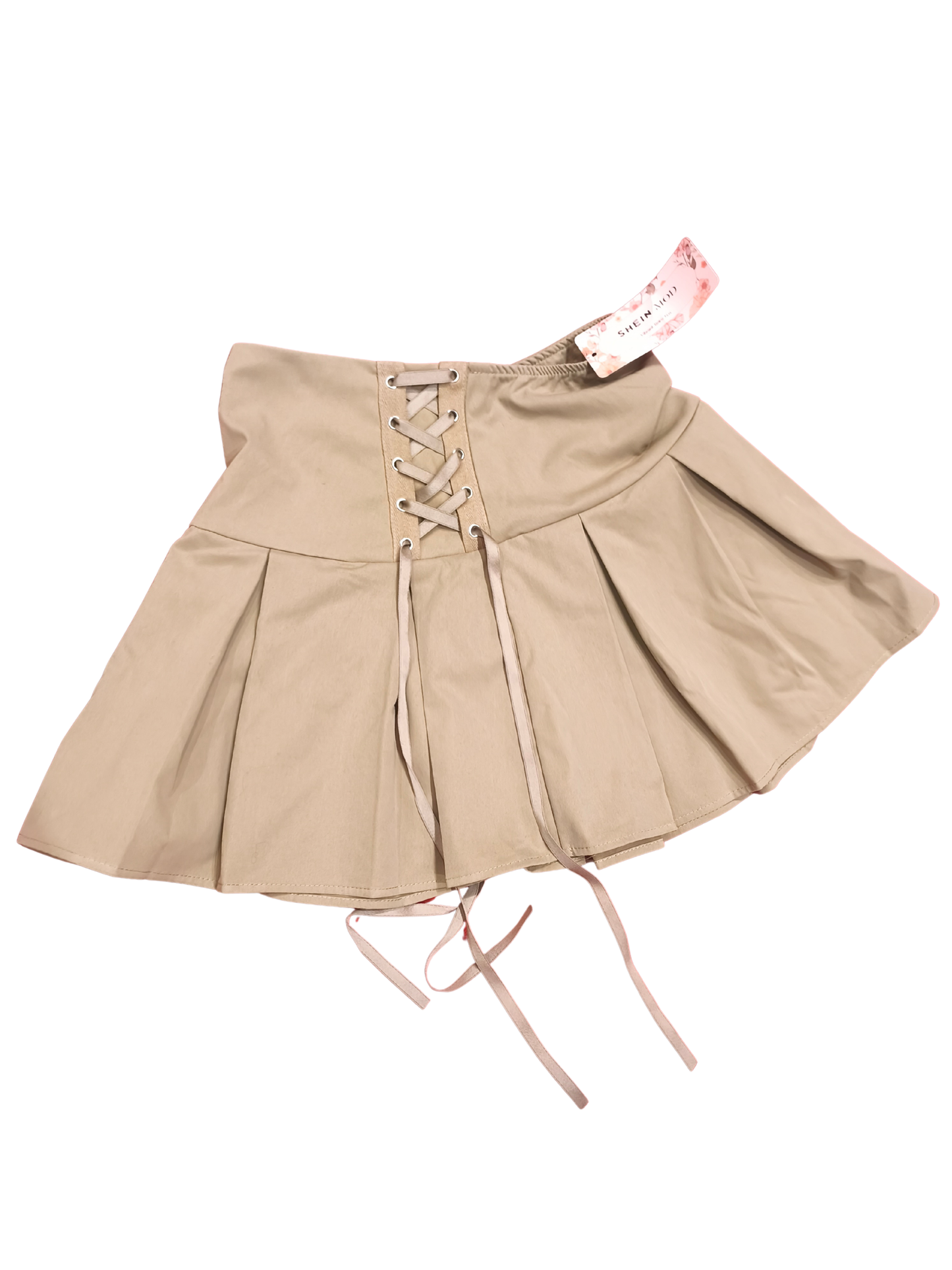 SHEIN MOD Khaki Lace-Up Pleated Mini Skirt - Size S (US 4) - NWT Retro Style
