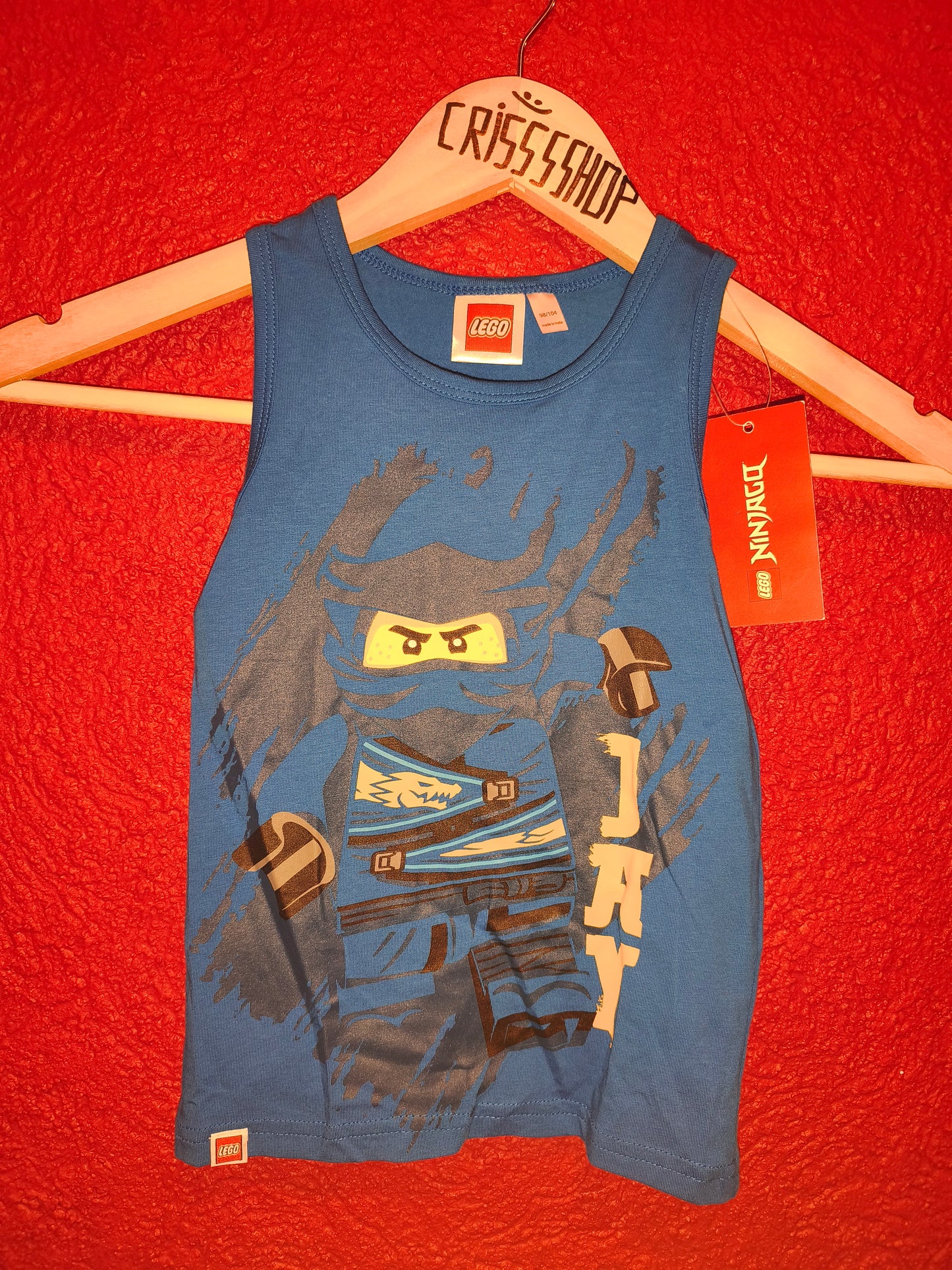 NWT LEGO Ninjago Jay Blue Ribbed Tank Top Boys Size 98 / 104 (2-4 Yrs) Sleeveless Shirt