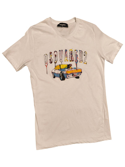 DSQUARED2 Men's Graphic T-Shirt XL White Classic Muscle Car Print Made In Italy
