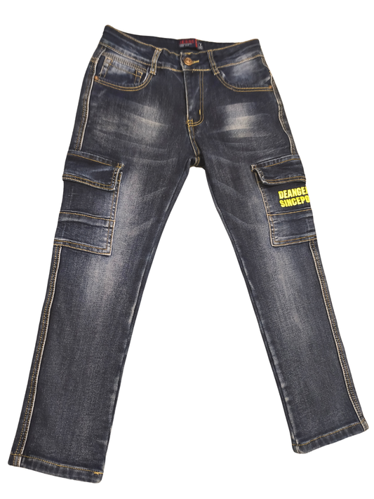 Boys Cargo Jeans Dark Blue Streetwear Style - Length 77cm / Waist 29cm