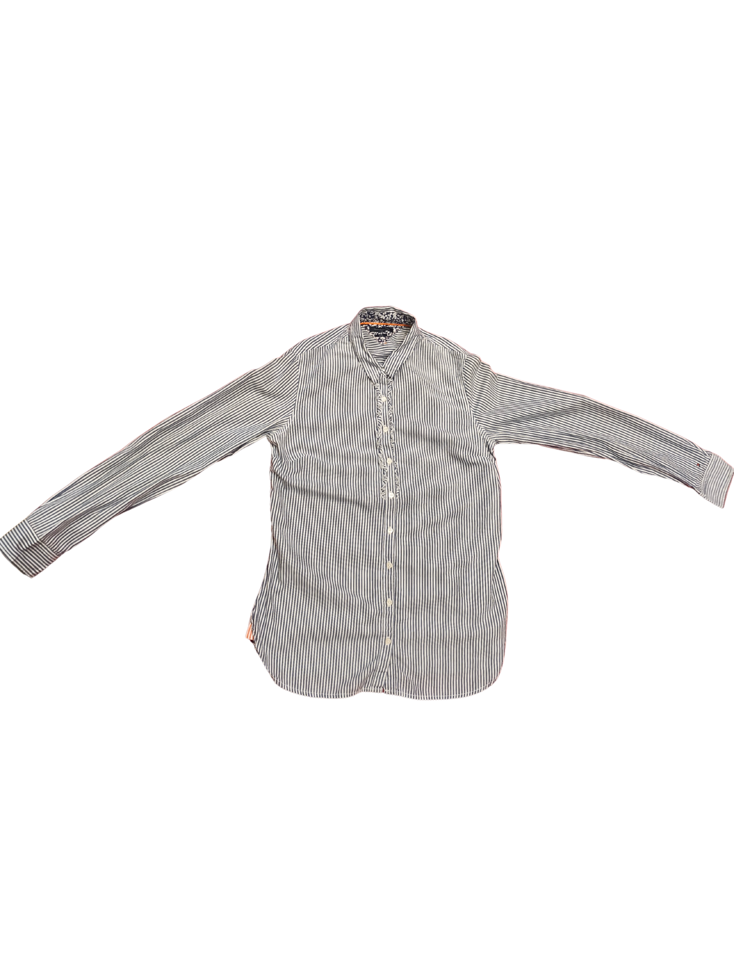 Tommy Hilfiger Women's Blue/White Striped Ruffle Button-Down Shirt - Size 10 - F