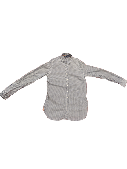 Tommy Hilfiger Women's Blue/White Striped Ruffle Button-Down Shirt - Size 10 - F