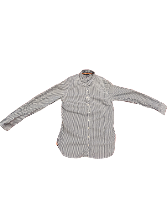 Tommy Hilfiger Women's Blue/White Striped Ruffle Button-Down Shirt - Size 10 - F