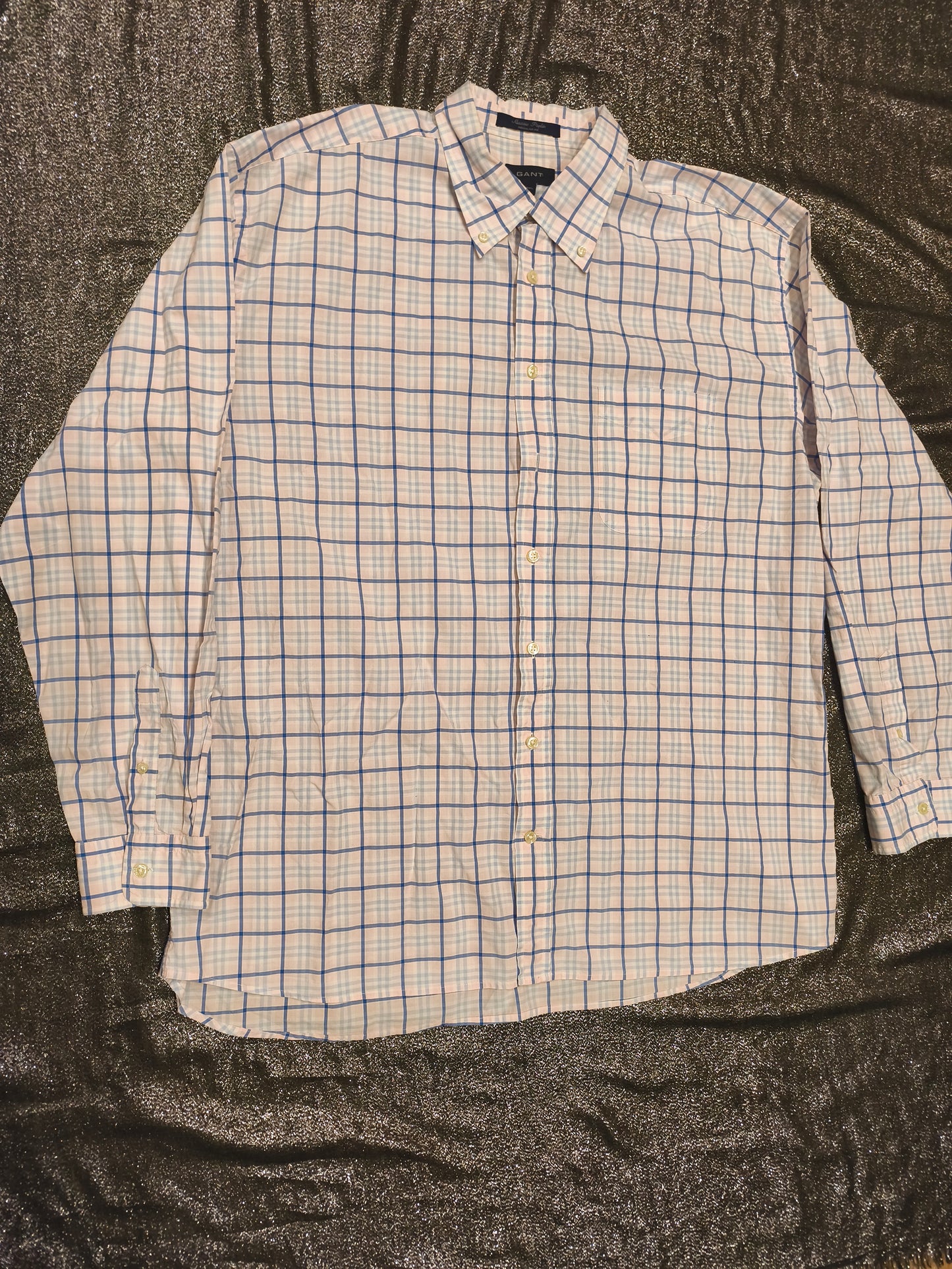 GANT Alassio Poplin Shirt Men's 2XL Regular Fit Blue Pink Plaid Long Sleeve