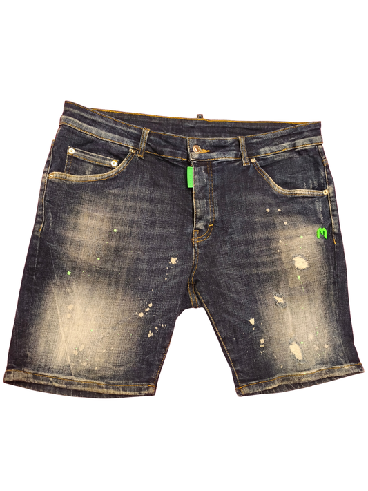 MY BRAND Amsterdam Men’s Denim Shorts Size 36 - Distressed Paint Splatter Blue