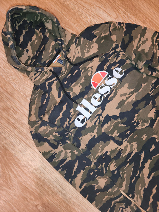 Ellesse Maroo Camo Longline Hoodie – Tiger Camouflage – Unisex Fits M (Tagged Women's S / UK 8)