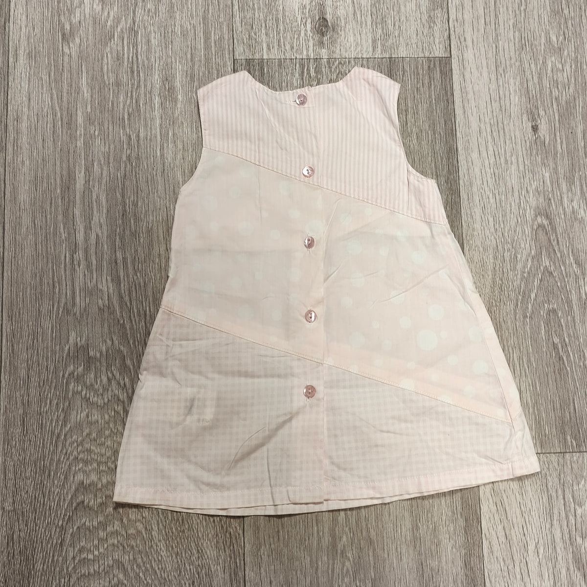 Chicco Baby Girl Dress 62 6M Pink Patchwork Dot Sleeveless Button