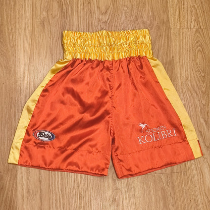 Fairtex Muay Thai Shorts Red Yellow Satin Boxing Kickboxing Trunks Size S