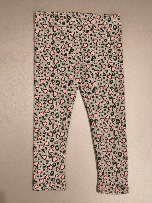 Impidimpi Baby Girls Fleece Lined Leopard & Heart Print Leggings | Size 92 (1.5–2Y)