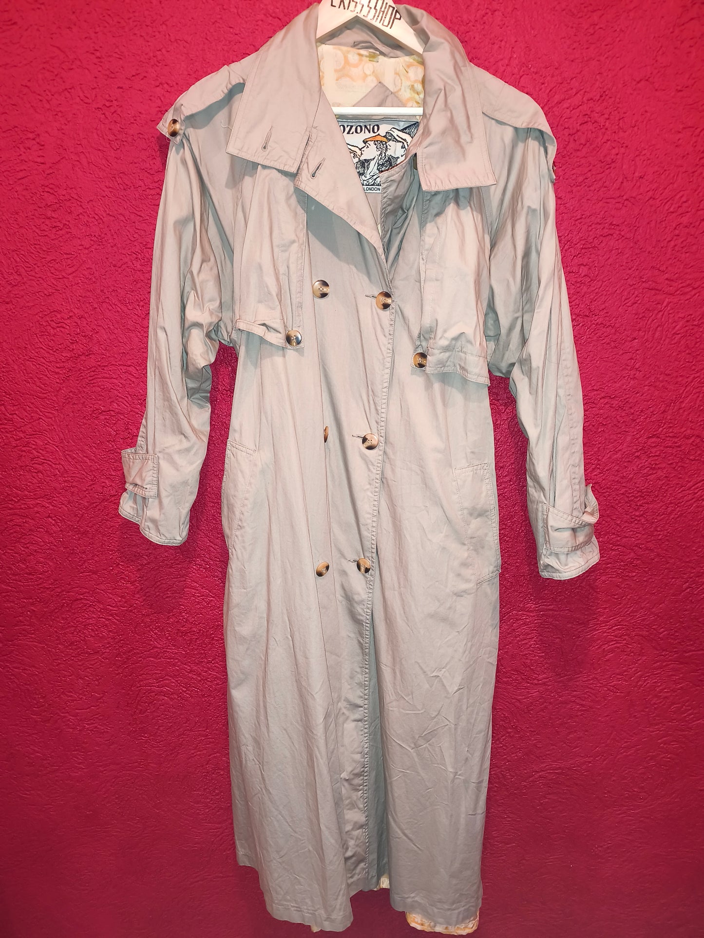 Vintage 80s/90s OZONO Beige Oversized Trench Coat | Double-Breasted Long Duster (Size L/XL)