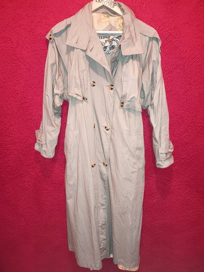 Vintage 80s/90s OZONO Beige Oversized Trench Coat | Double-Breasted Long Duster (Size L/XL)