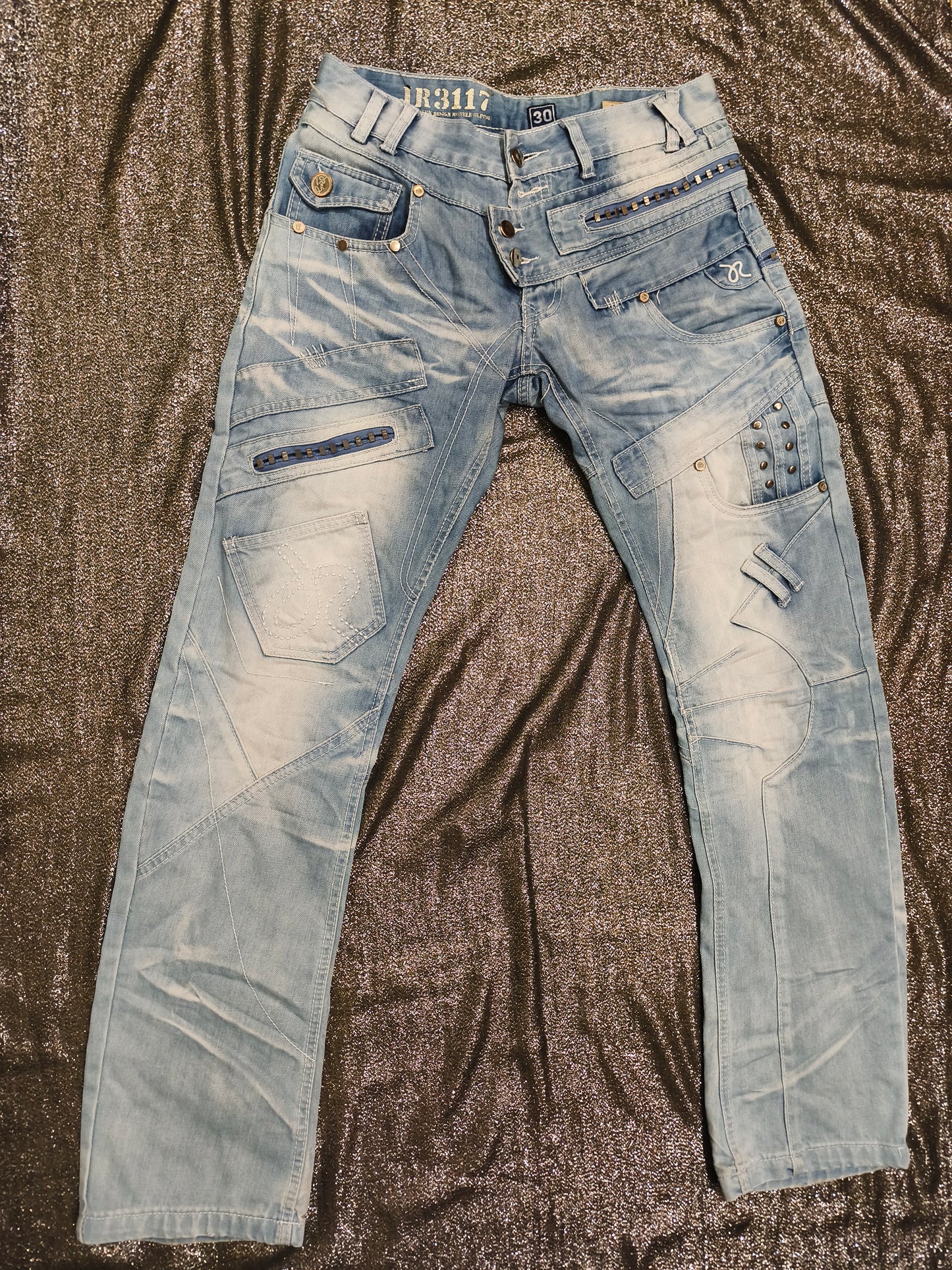 J Rag Famous Denim Mens Blue Jeans Size 30 Distressed Studded Y2K JR3117