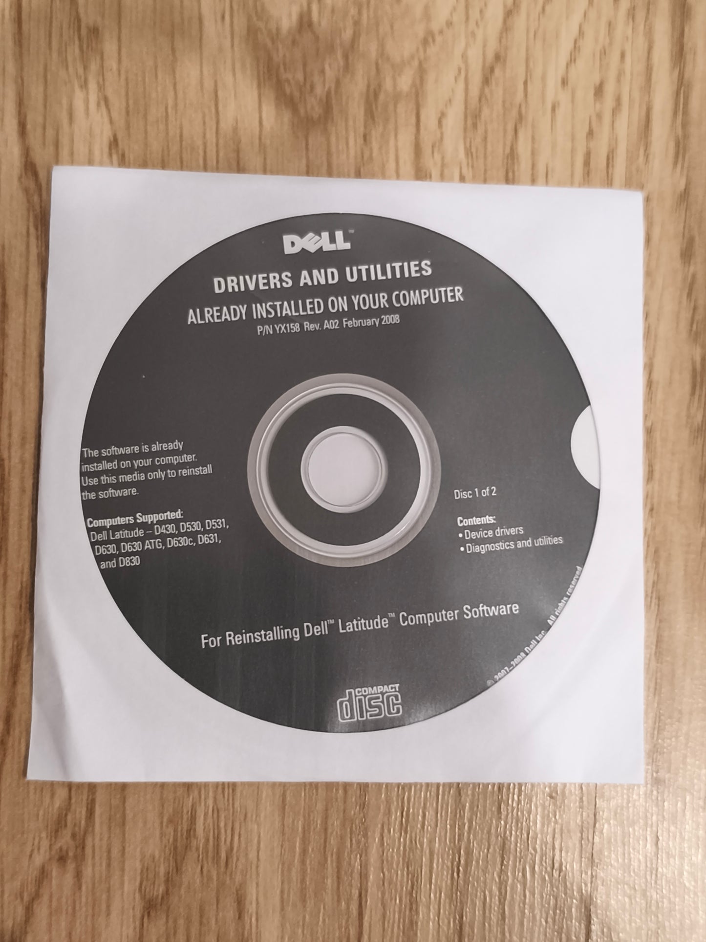 Dell Drivers Utilities Reinstallation 2-Disc Set Latitude D630 D430 D830 YX158