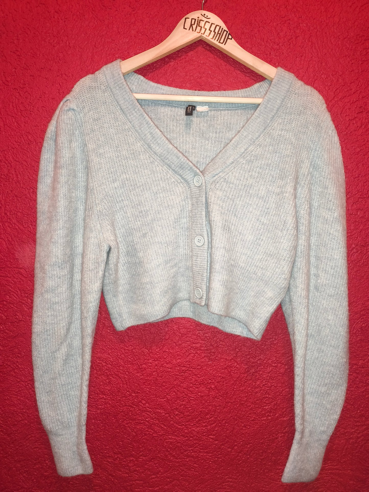 DIVIDED by H&M Light Blue Puff-Sleeve Cropped Cardigan Sweater – Size S
