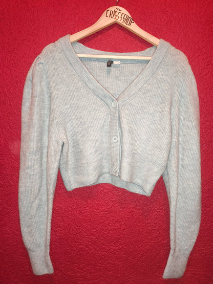 DIVIDED by H&M Light Blue Puff-Sleeve Cropped Cardigan Sweater – Size S