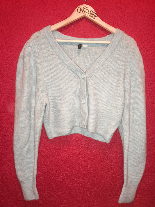 DIVIDED by H&M Light Blue Puff-Sleeve Cropped Cardigan Sweater – Size S