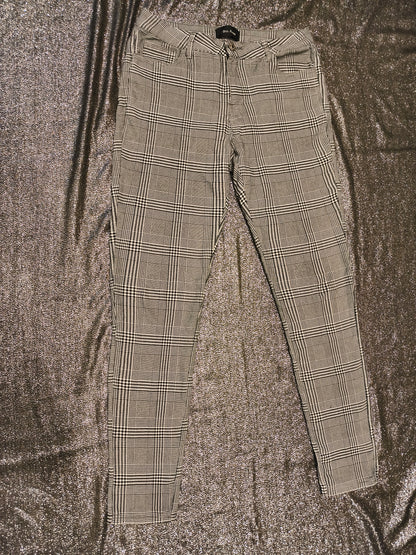 Miss Anna Glen Check Skinny Pants Black White Plaid Trousers Size 42 (US 10/12)