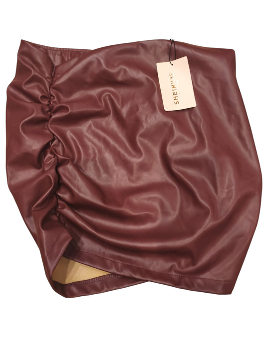 SHEINBAE Burgundy Faux Leather Ruched Mini Skirt - Size Medium M (US 6) - NWT