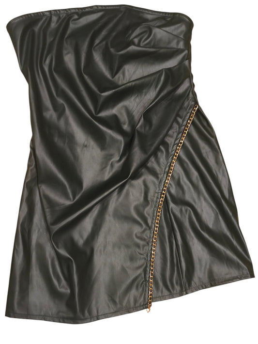 SHEIN Deep Green Faux Leather Mini Dress Gold Chain Straps Size L / EU 42
