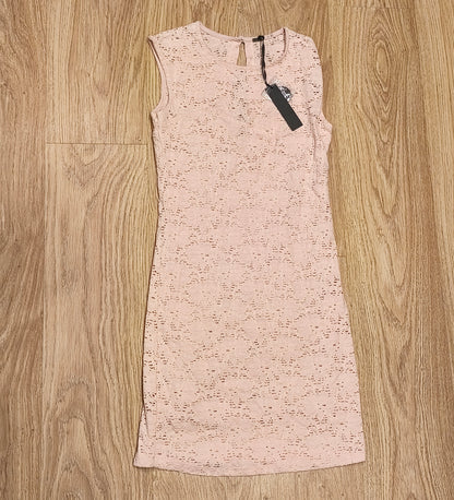 Poof Apparel Pink Floral Lace Mini Dress Womens Large Sleeveless NWT